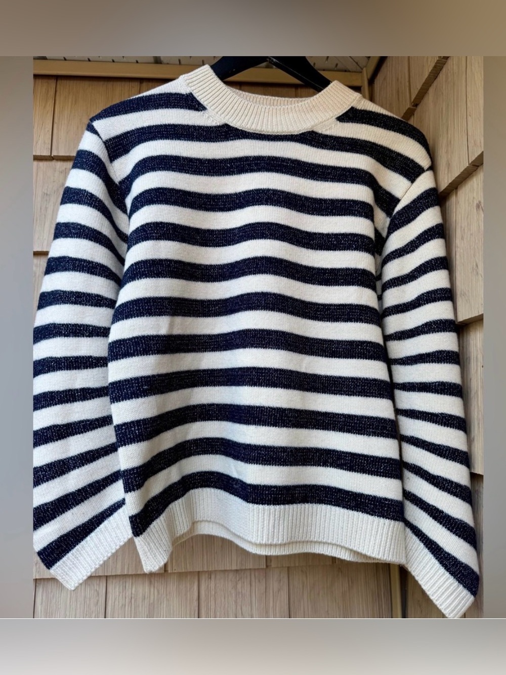 ba&sh Sunday Glittery Navy and Cream Sweater, Size 4